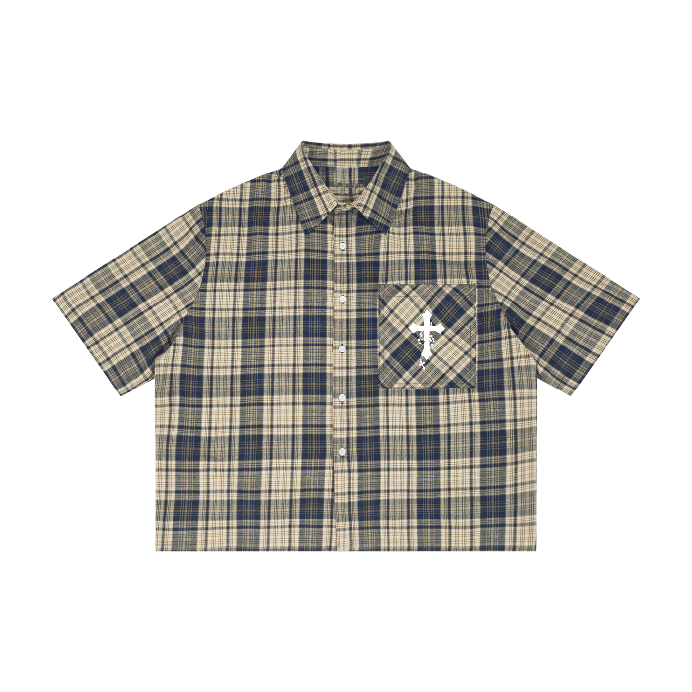BLESSED Unisex Plaid Boxy Short Sleeve Shirt